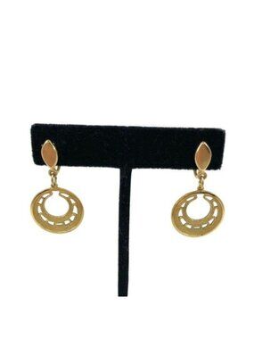 Gold Tone Circle Earrings Pierced Ears